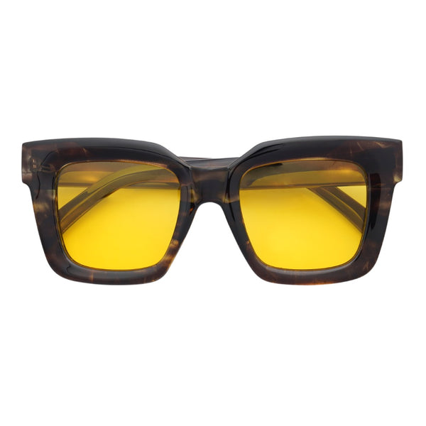 Ellie | Striped Brown | Yellow Lens