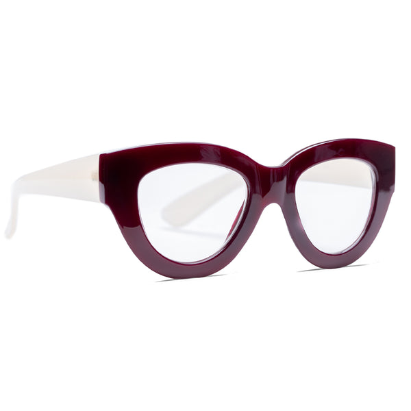 Paulina, 7003, Burgundy, Ivory, Readers, Reading Glasses, Blue Light Blocking, Ryan Simkhai Eyeshop